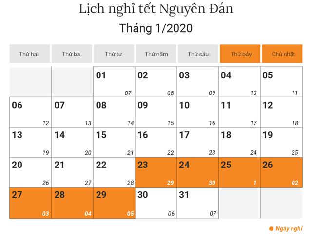 Lịch nghỉ tết nguyên đán 2020